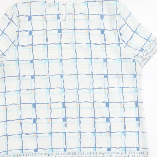 Emerco Womens Blue Geometric Polyester Basic Blouse Size 12 Round Neck