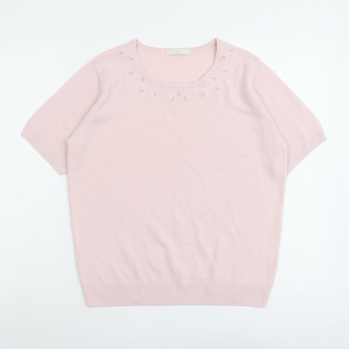 Marks and Spencer Womens Pink Round Neck Geometric Acrylic Pullover Jumper Size 16