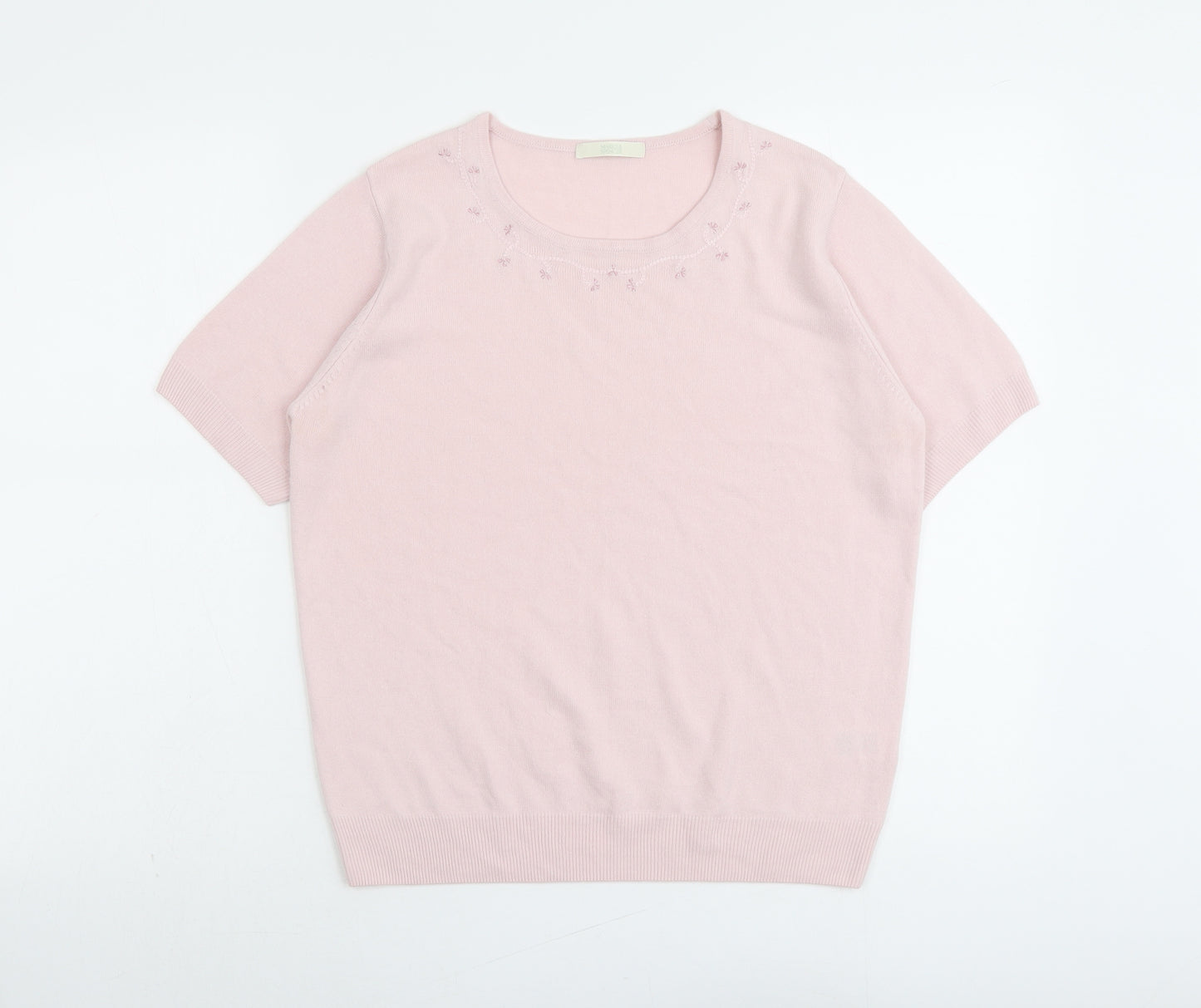 Marks and Spencer Womens Pink Round Neck Geometric Acrylic Pullover Jumper Size 16