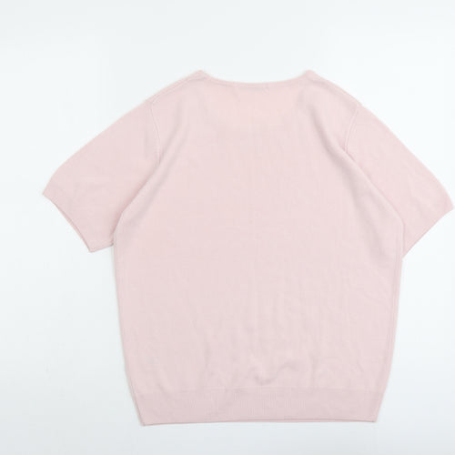 Marks and Spencer Womens Pink Round Neck Geometric Acrylic Pullover Jumper Size 16