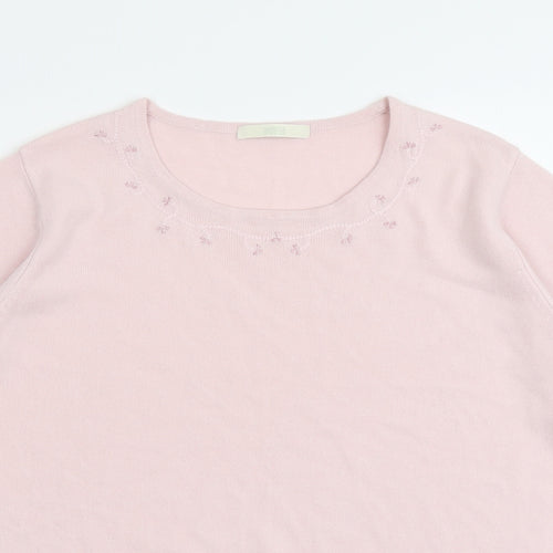 Marks and Spencer Womens Pink Round Neck Geometric Acrylic Pullover Jumper Size 16