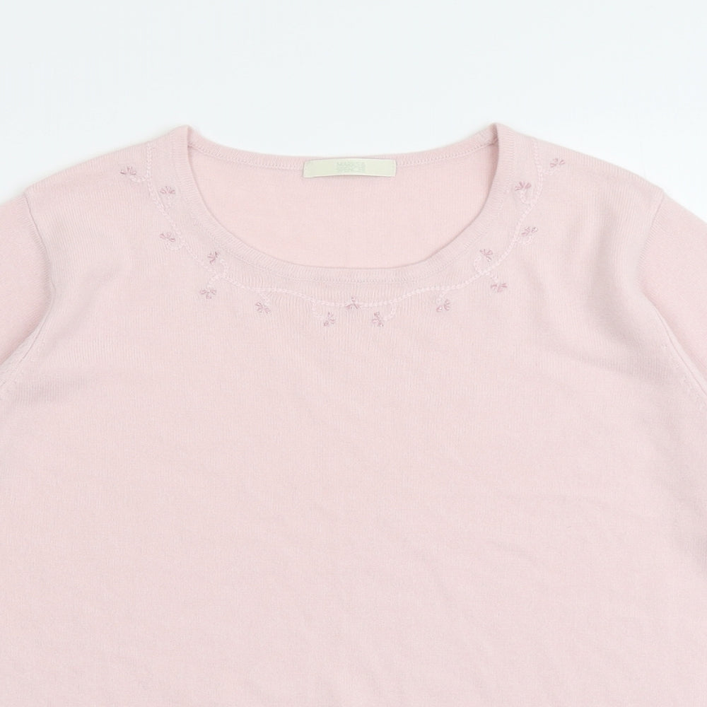 Marks and Spencer Womens Pink Round Neck Geometric Acrylic Pullover Jumper Size 16
