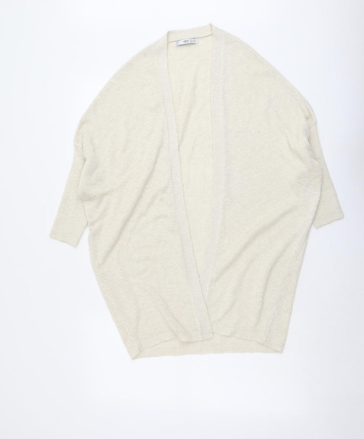 Mango Womens Beige V-Neck Acrylic Cardigan Jumper Size XS