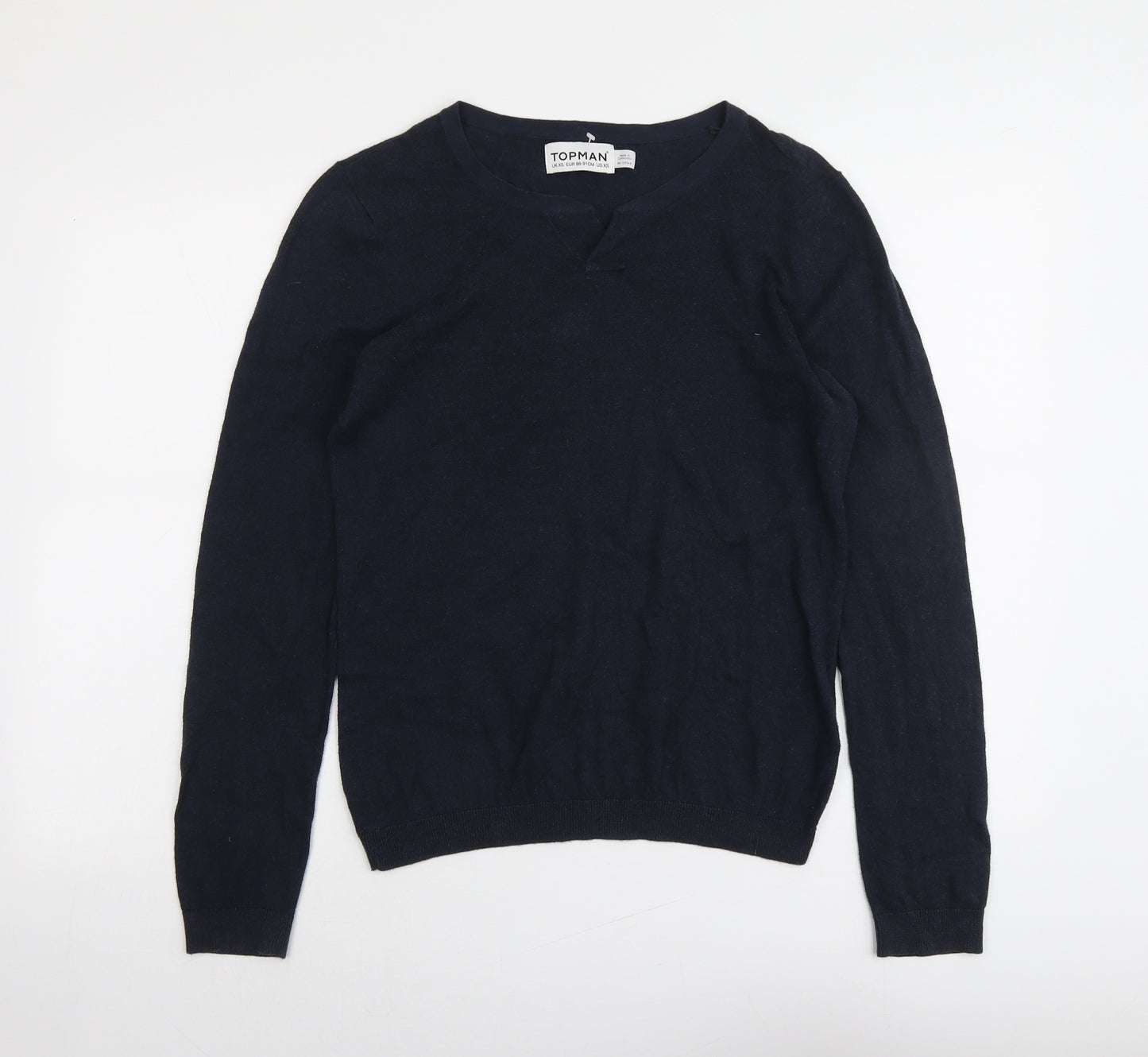 Topman Mens Blue V-Neck Cotton Pullover Jumper Size XS Long Sleeve