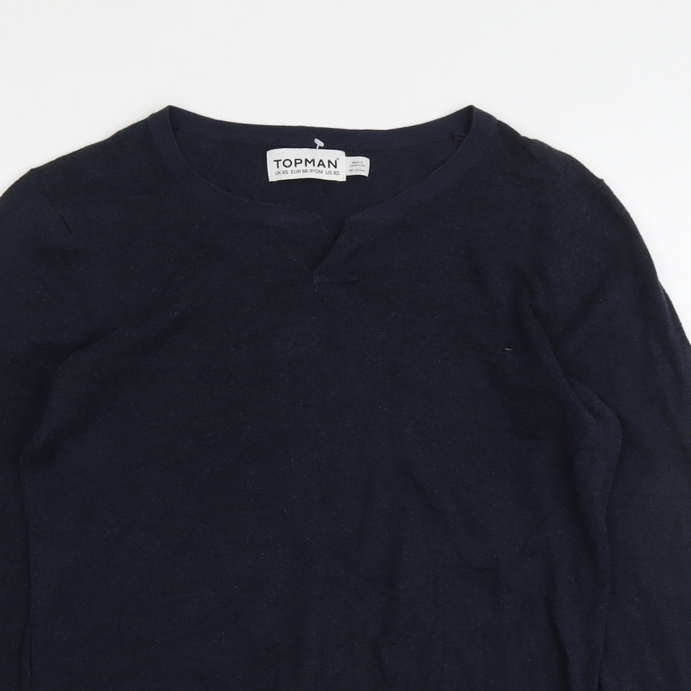 Topman Mens Blue V-Neck Cotton Pullover Jumper Size XS Long Sleeve