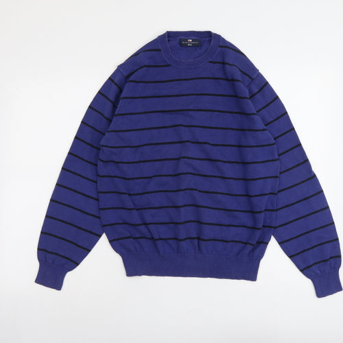 Blue Harbour Mens Blue Crew Neck Striped Cotton Pullover Jumper Size M Long Sleeve