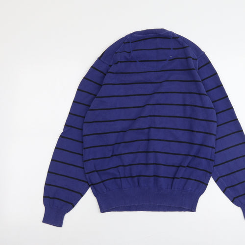 Blue Harbour Mens Blue Crew Neck Striped Cotton Pullover Jumper Size M Long Sleeve