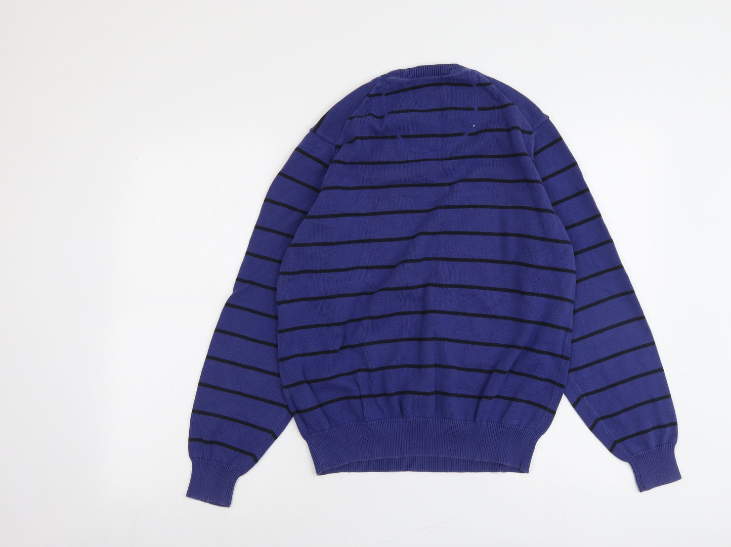 Blue Harbour Mens Blue Crew Neck Striped Cotton Pullover Jumper Size M Long Sleeve