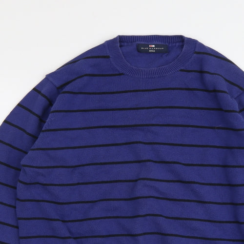 Blue Harbour Mens Blue Crew Neck Striped Cotton Pullover Jumper Size M Long Sleeve