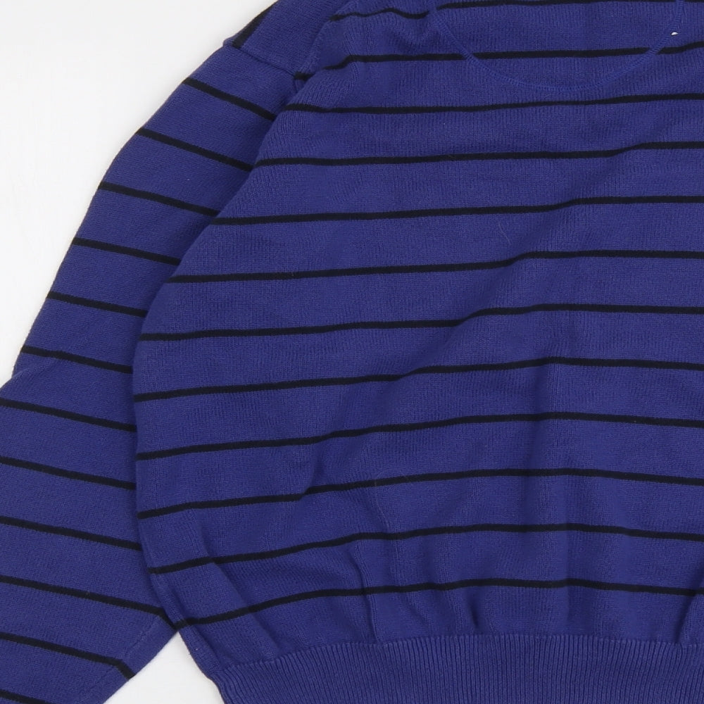 Blue Harbour Mens Blue Crew Neck Striped Cotton Pullover Jumper Size M Long Sleeve