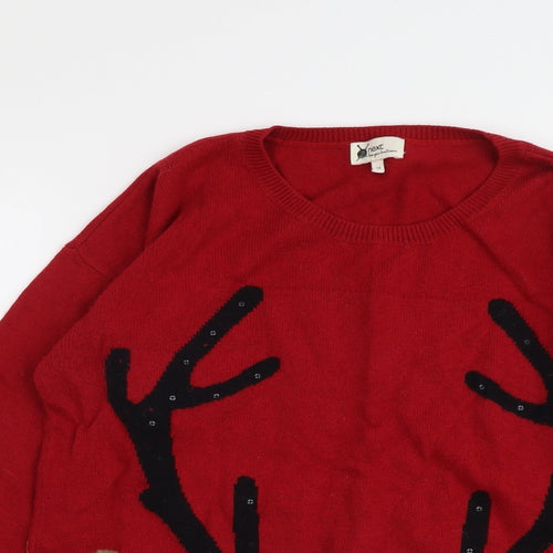 NEXT Womens Red Round Neck Cotton Pullover Jumper Size 16 - Reindeer Christmas