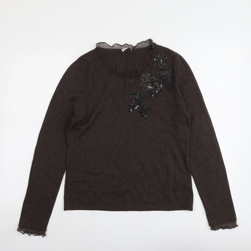 Gerry Weber Womens Brown Round Neck Cotton Pullover Jumper Size 12