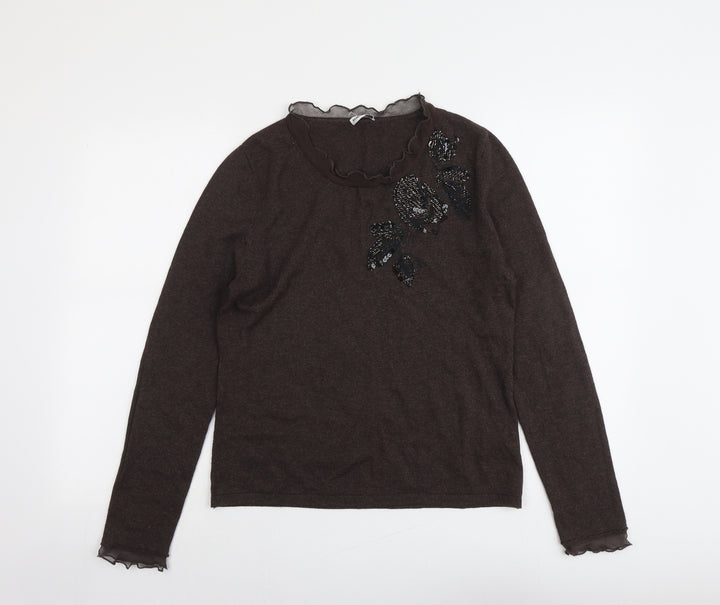 Gerry Weber Womens Brown Round Neck Cotton Pullover Jumper Size 12