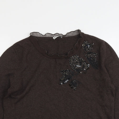 Gerry Weber Womens Brown Round Neck Cotton Pullover Jumper Size 12