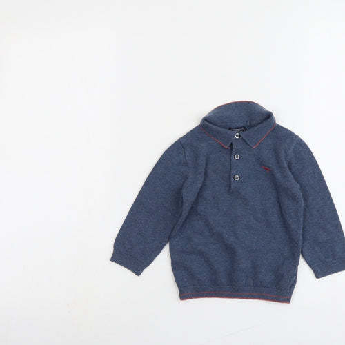 NEXT Boys Blue Collared Cotton Pullover Jumper Size 2 Years Button