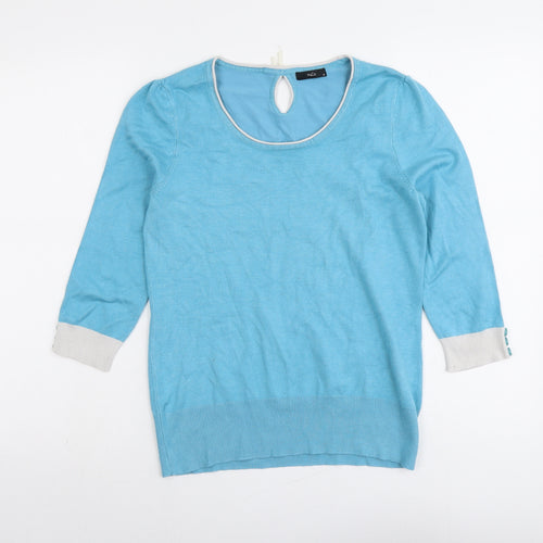 M&Co Womens Blue Round Neck Viscose Pullover Jumper Size 10