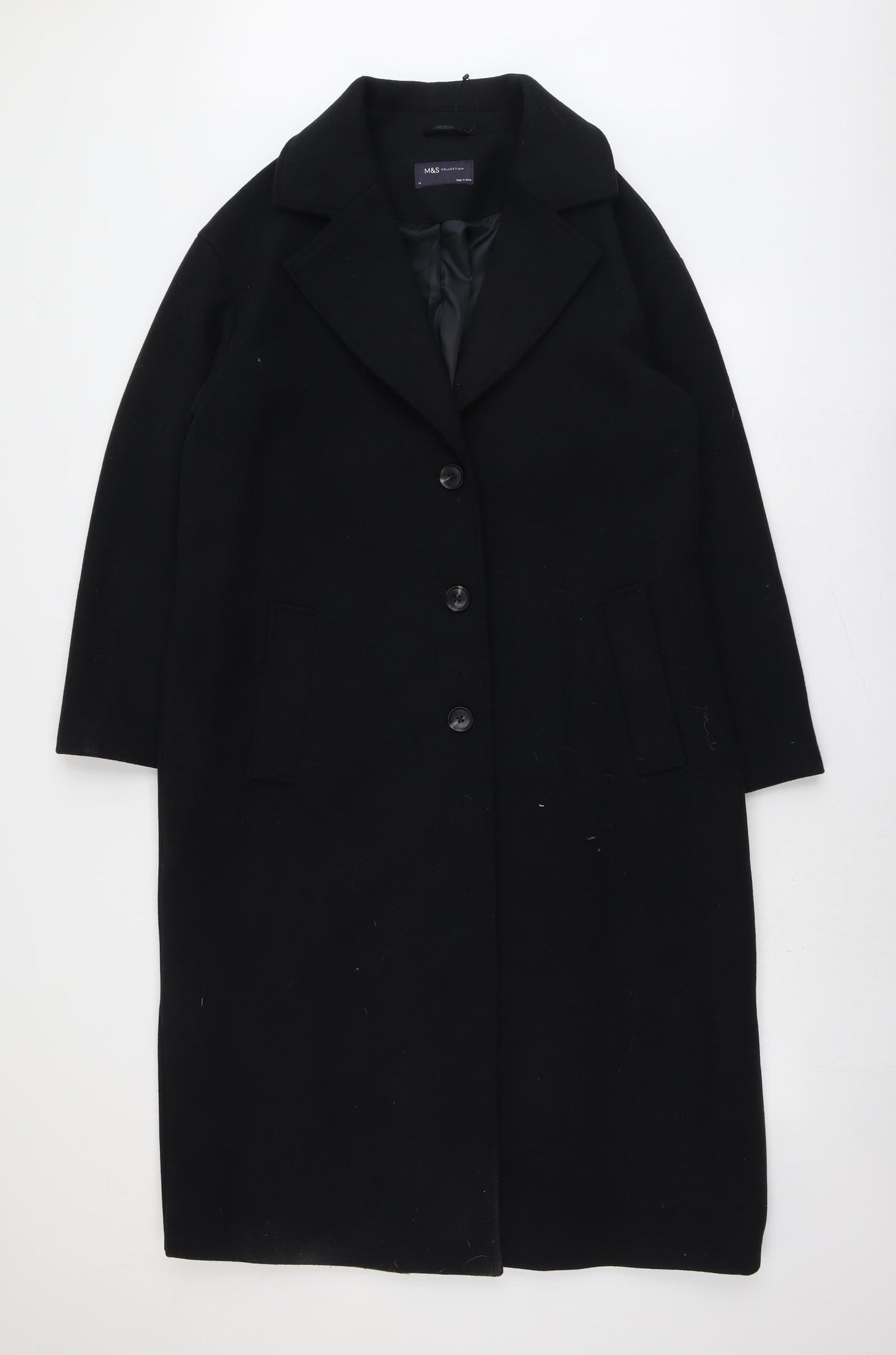 Marks and Spencer Womens Black Overcoat Coat Size M Button