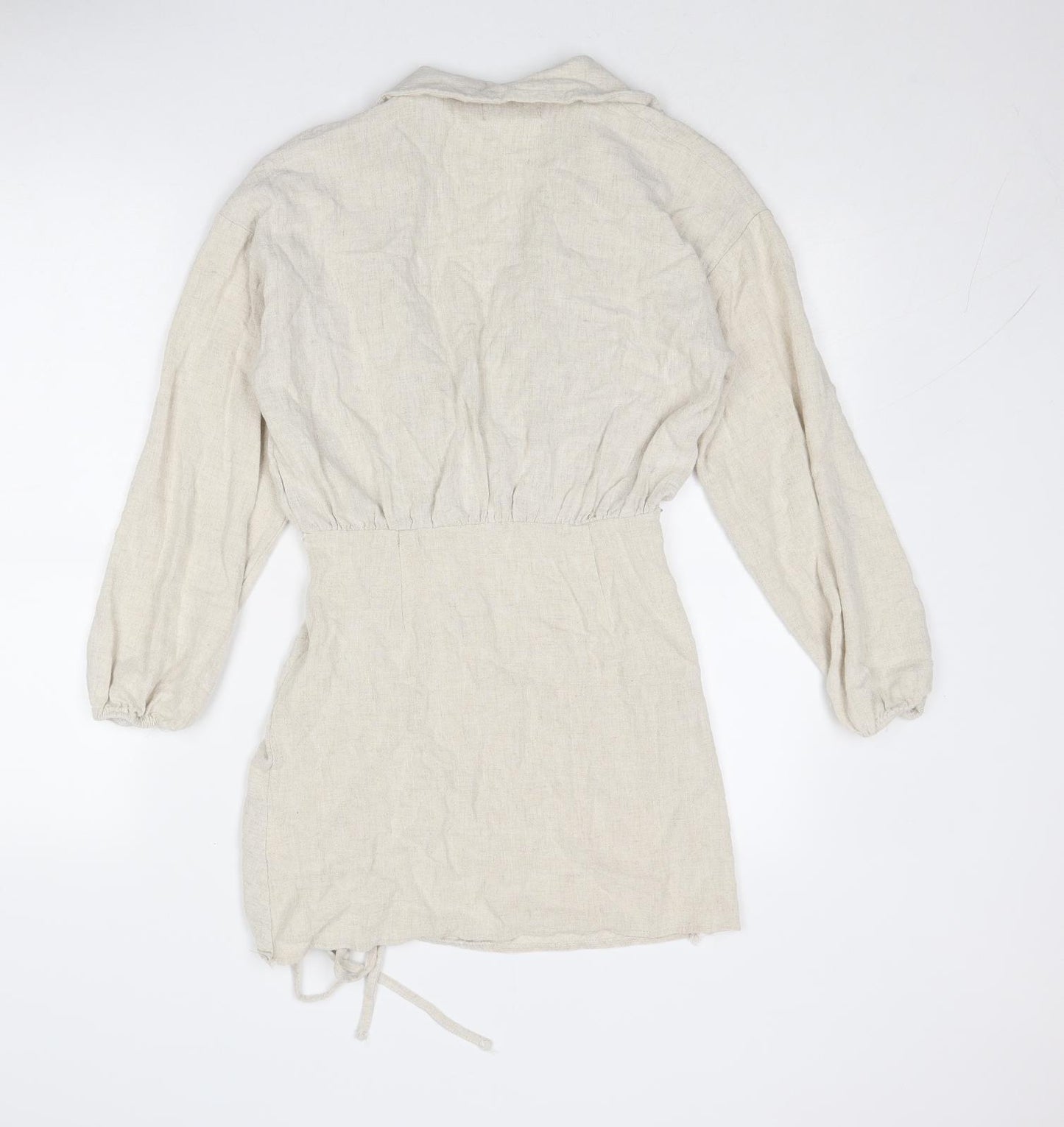 PRETTYLITTLETHING Womens Beige Linen A-Line Size 8 Collared Zip