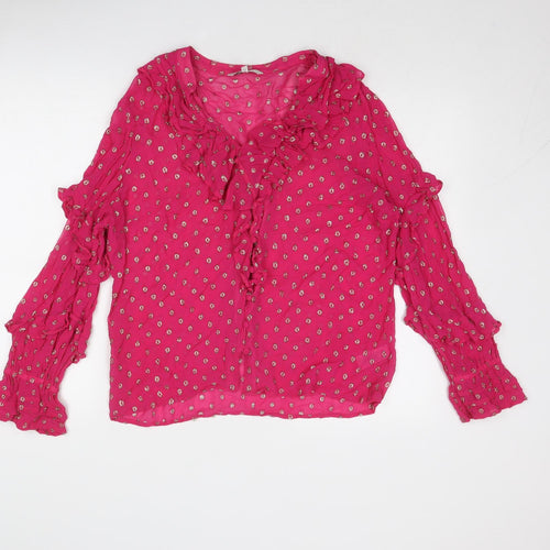 NEXT Womens Pink Geometric Viscose Basic Blouse Size 16 V-Neck