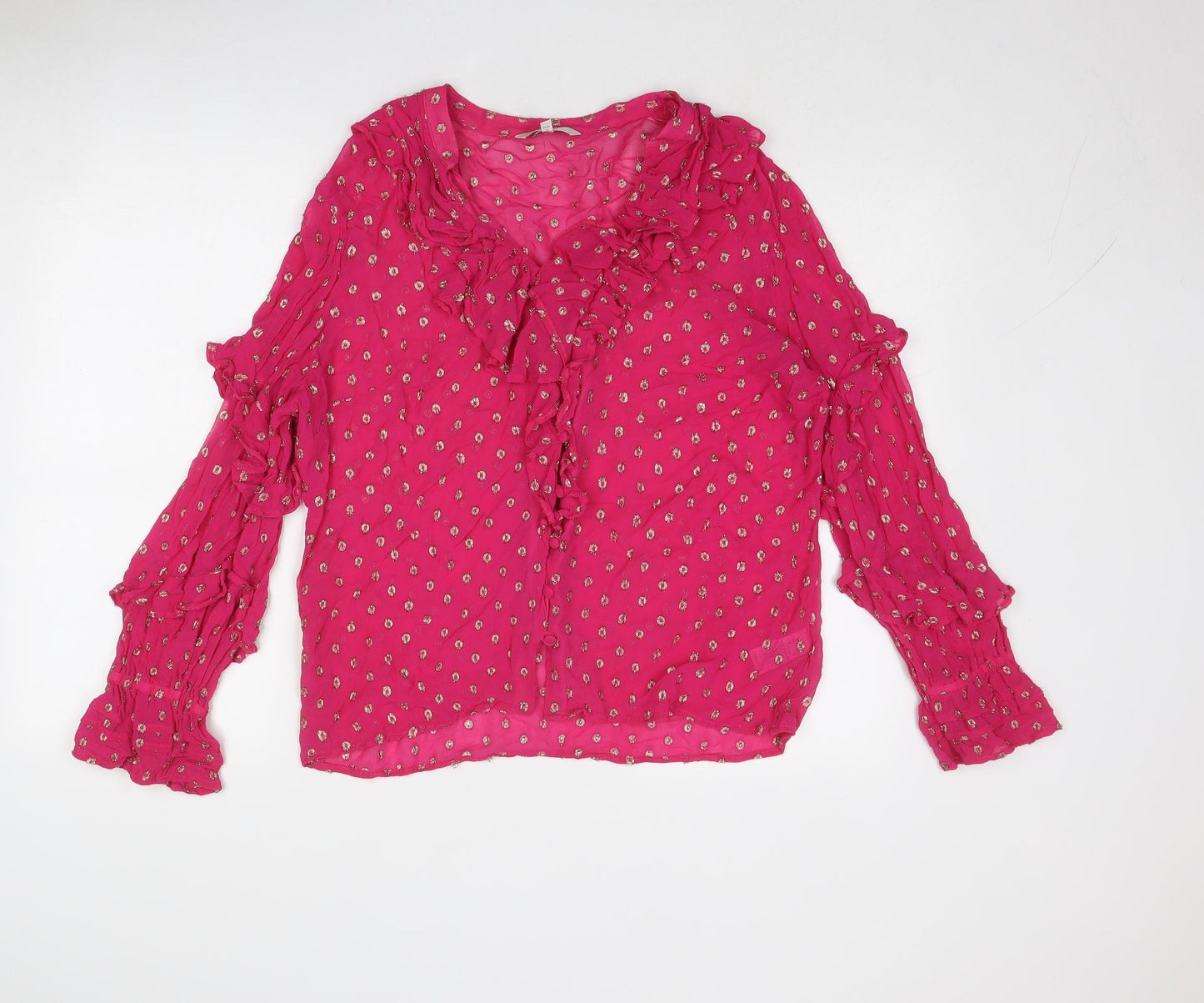 NEXT Womens Pink Geometric Viscose Basic Blouse Size 16 V-Neck