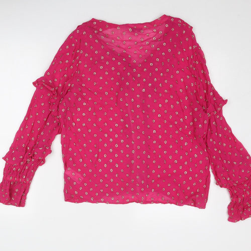 NEXT Womens Pink Geometric Viscose Basic Blouse Size 16 V-Neck