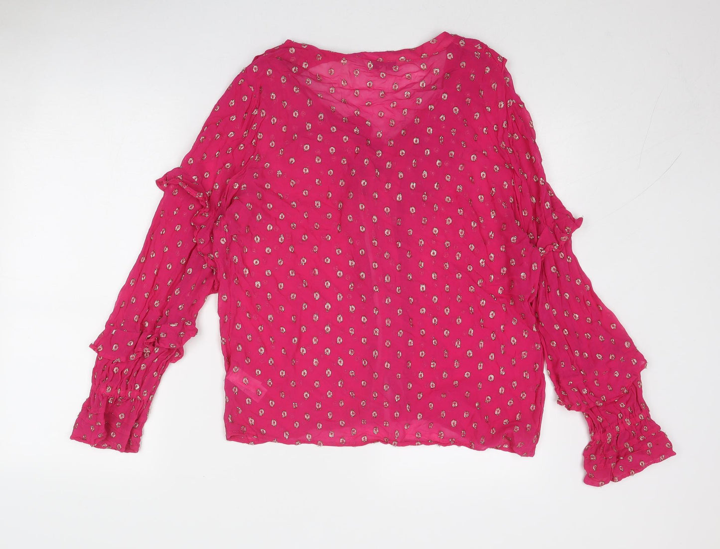 NEXT Womens Pink Geometric Viscose Basic Blouse Size 16 V-Neck
