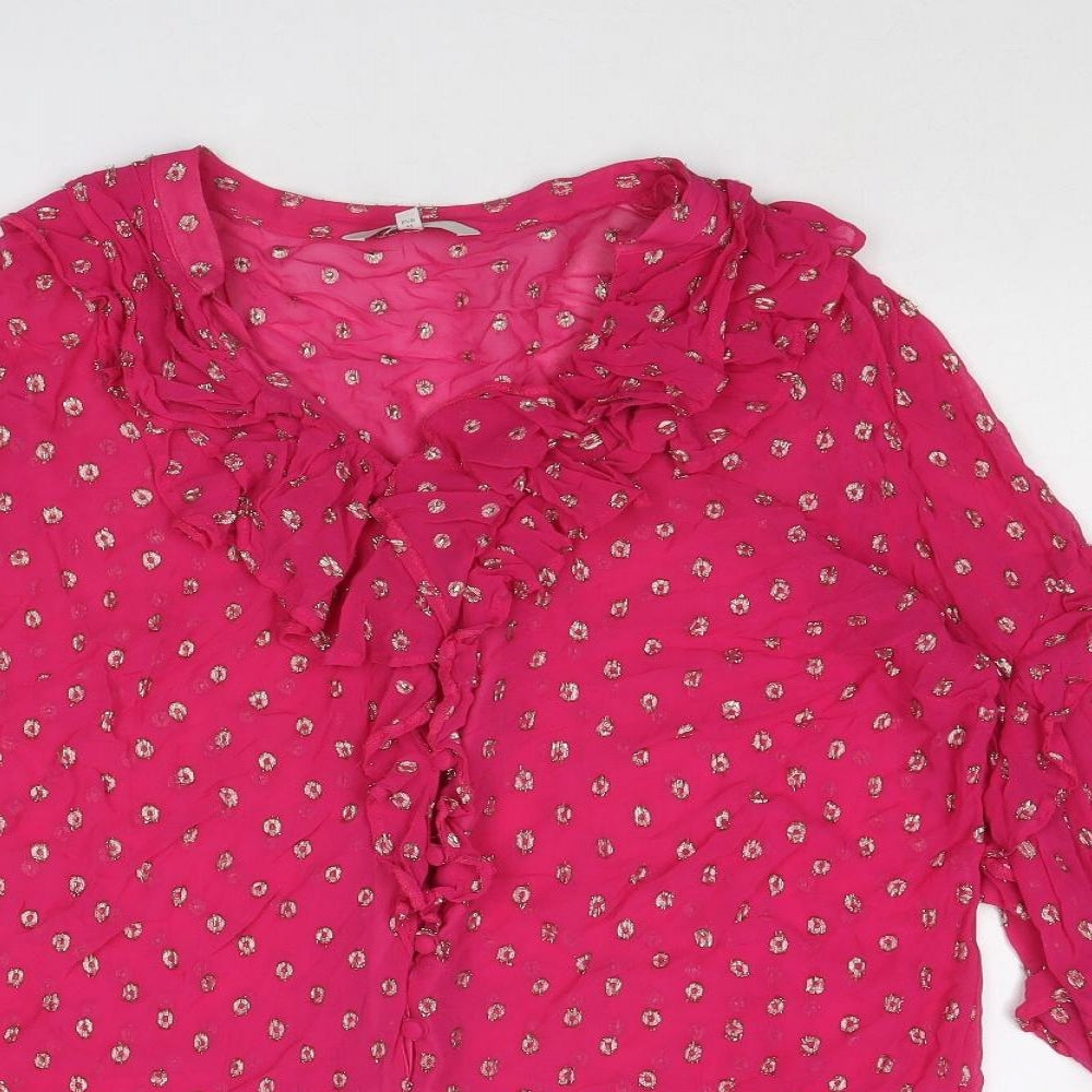 NEXT Womens Pink Geometric Viscose Basic Blouse Size 16 V-Neck
