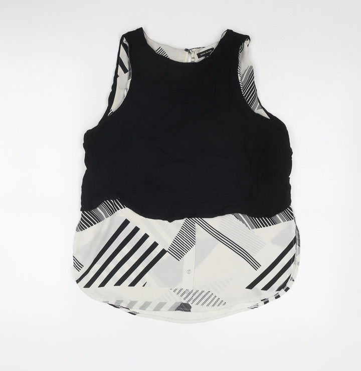 River Island Womens Black Geometric Polyester Basic Tank Size 10 Boat Neck