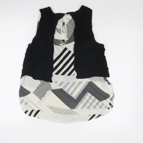 River Island Womens Black Geometric Polyester Basic Tank Size 10 Boat Neck