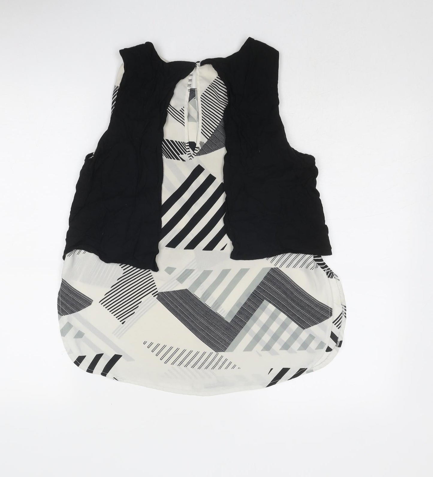 River Island Womens Black Geometric Polyester Basic Tank Size 10 Boat Neck