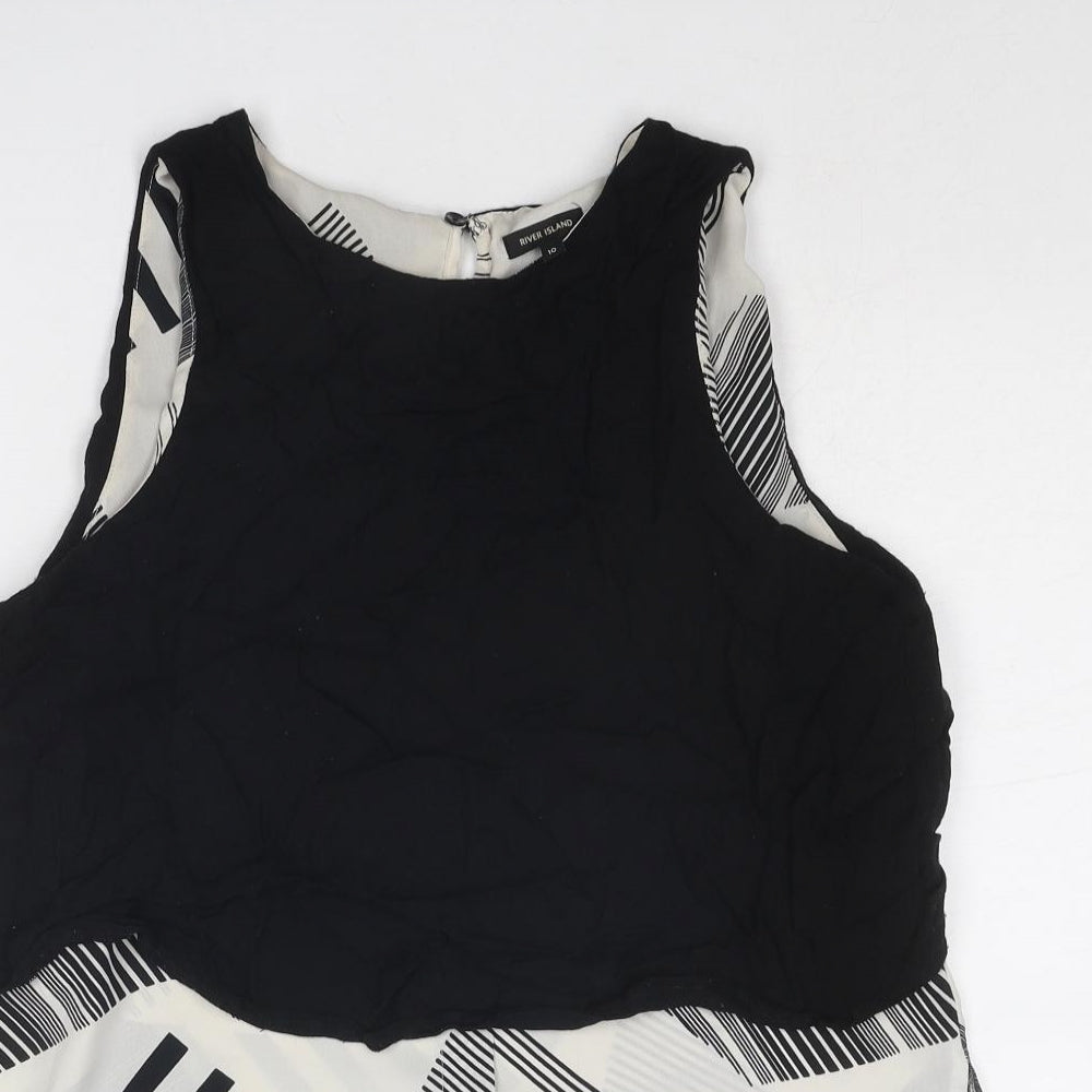 River Island Womens Black Geometric Polyester Basic Tank Size 10 Boat Neck