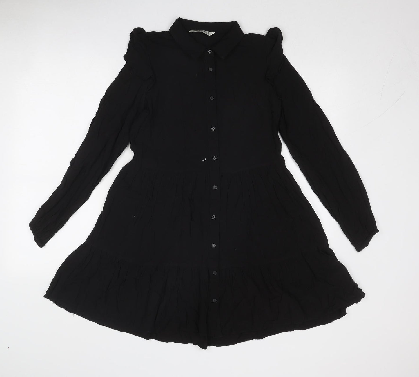 Stradivarius Womens Black Viscose Shirt Dress Size M Collared Button