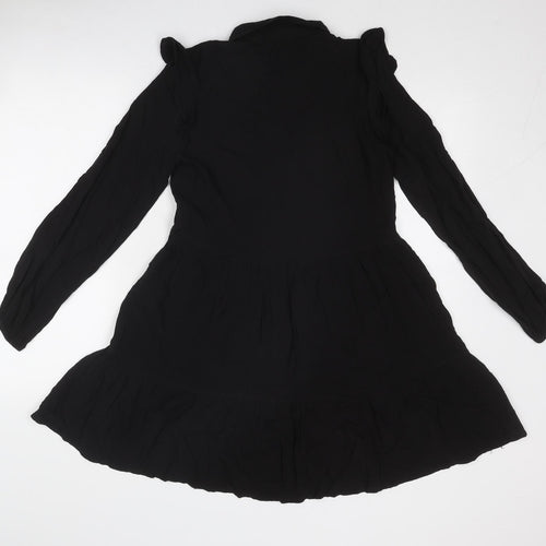 Stradivarius Womens Black Viscose Shirt Dress Size M Collared Button