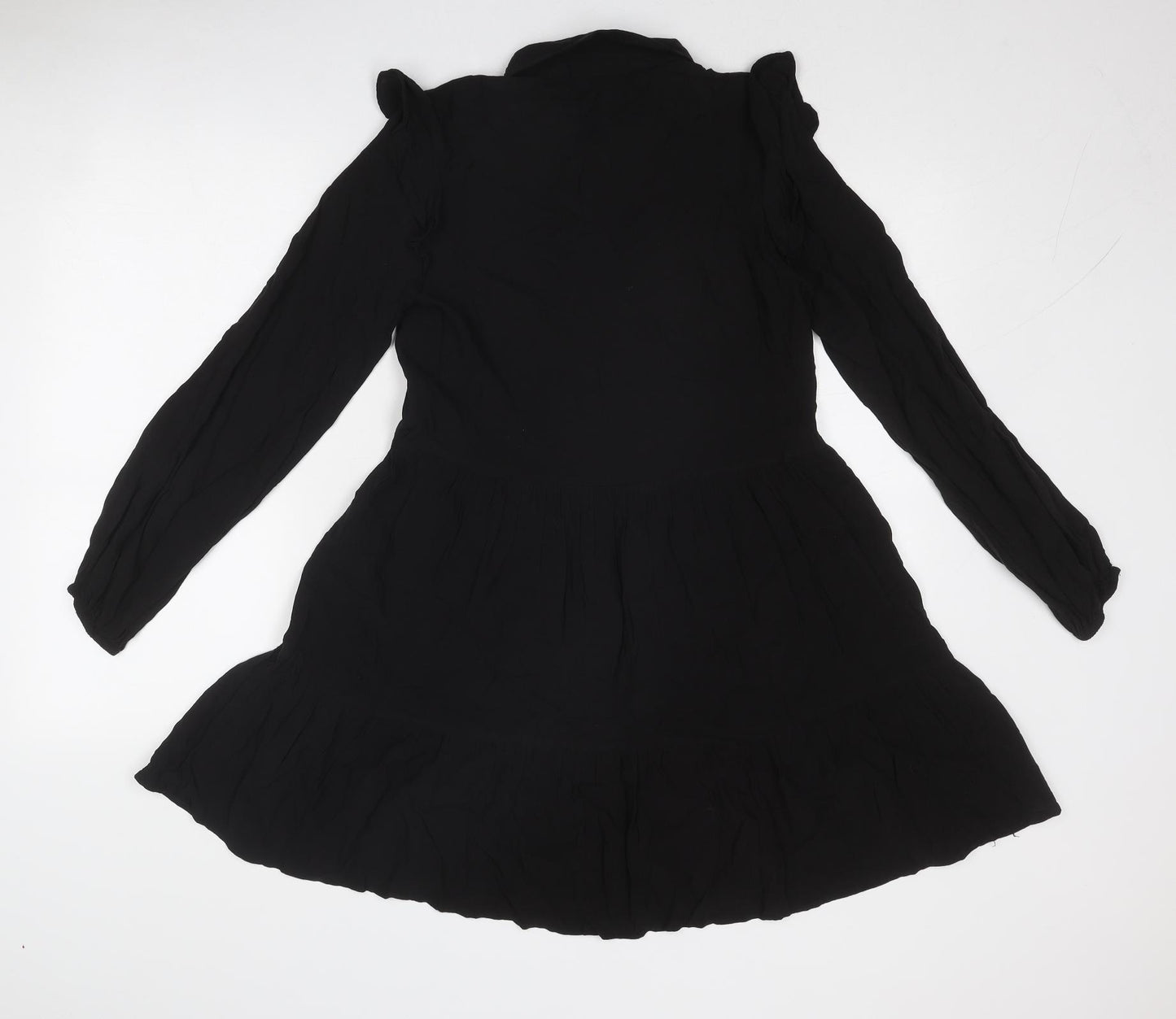 Stradivarius Womens Black Viscose Shirt Dress Size M Collared Button
