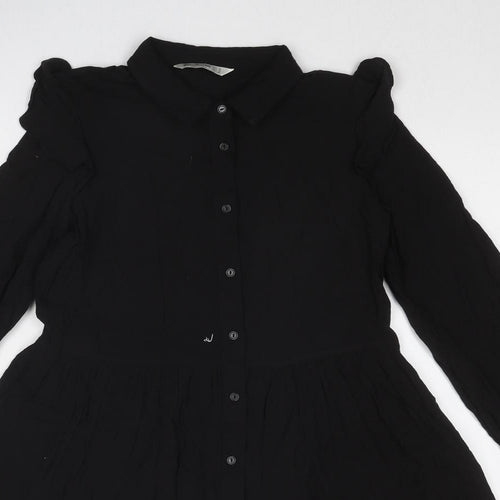 Stradivarius Womens Black Viscose Shirt Dress Size M Collared Button
