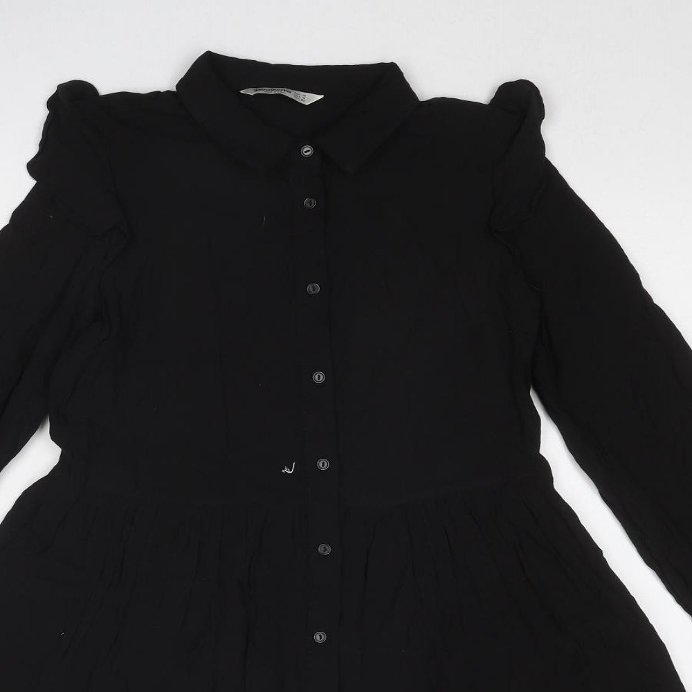 Stradivarius Womens Black Viscose Shirt Dress Size M Collared Button