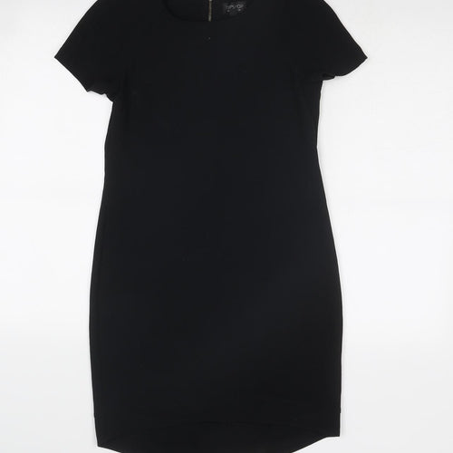 Topshop Womens Black Polyester A-Line Size 4 Round Neck Zip