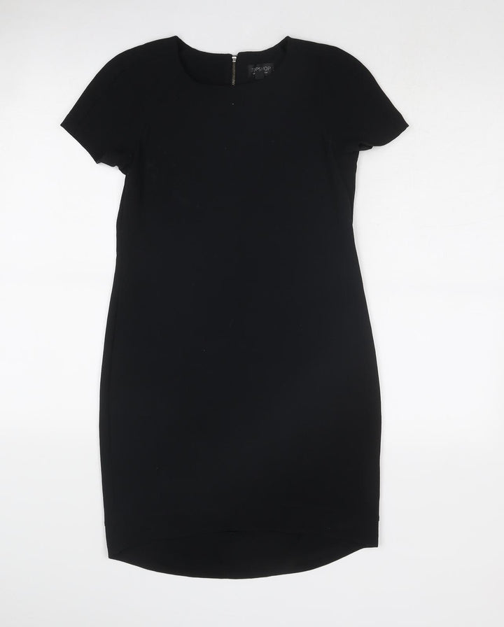 Topshop Womens Black Polyester A-Line Size 4 Round Neck Zip