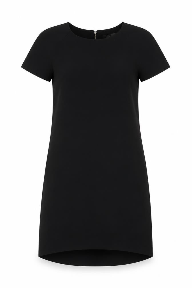 Front view of Topshop women’s black polyester a-line, size UK 4, round neck zip