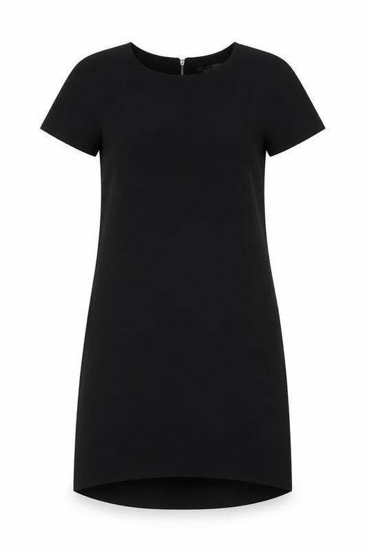 Front view of Topshop women’s black polyester a-line, size UK 4, round neck zip