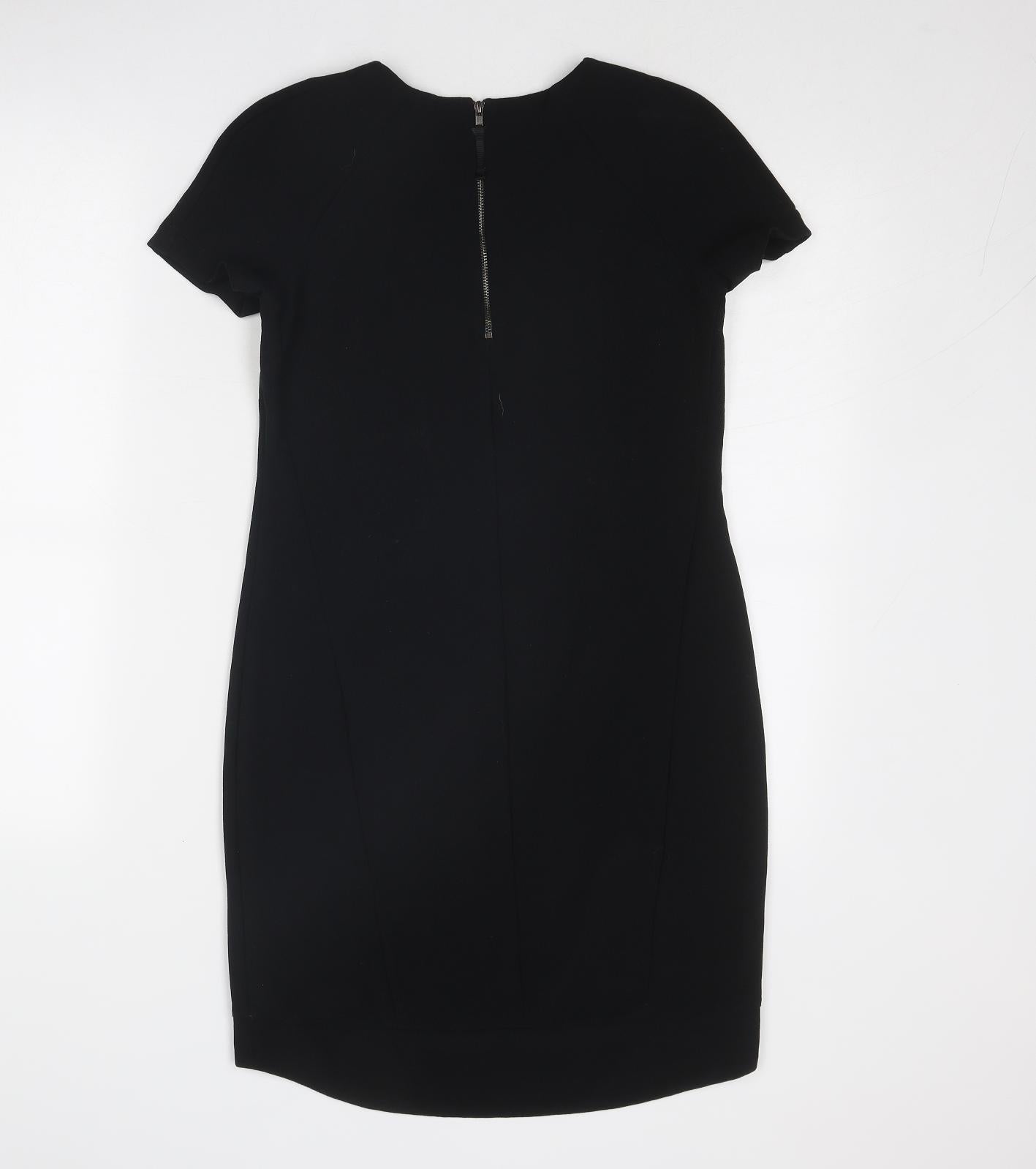 Topshop Womens Black Polyester A-Line Size 4 Round Neck Zip
