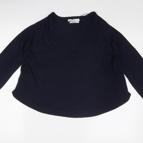 Mango Womens Blue V-Neck Polyester Pullover Jumper Size S