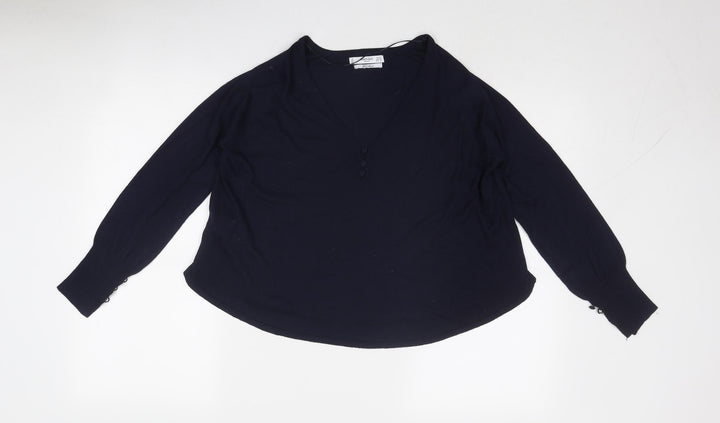 Mango Womens Blue V-Neck Polyester Pullover Jumper Size S