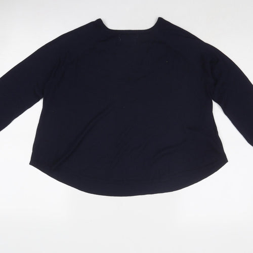 Mango Womens Blue V-Neck Polyester Pullover Jumper Size S