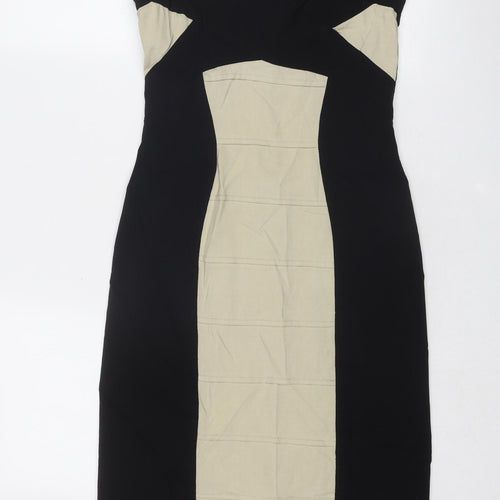 Julien Macdonald Womens Black Colourblock Viscose Bodycon Size 12 V-Neck Zip