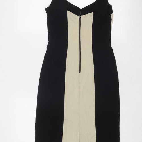 Julien Macdonald Womens Black Colourblock Viscose Bodycon Size 12 V-Neck Zip