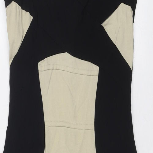 Julien Macdonald Womens Black Colourblock Viscose Bodycon Size 12 V-Neck Zip