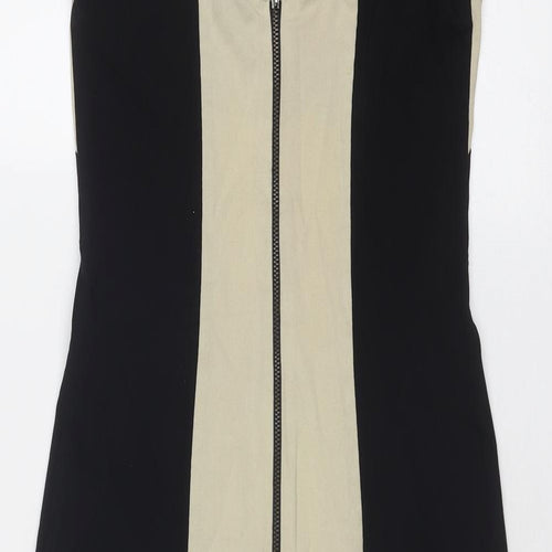 Julien Macdonald Womens Black Colourblock Viscose Bodycon Size 12 V-Neck Zip