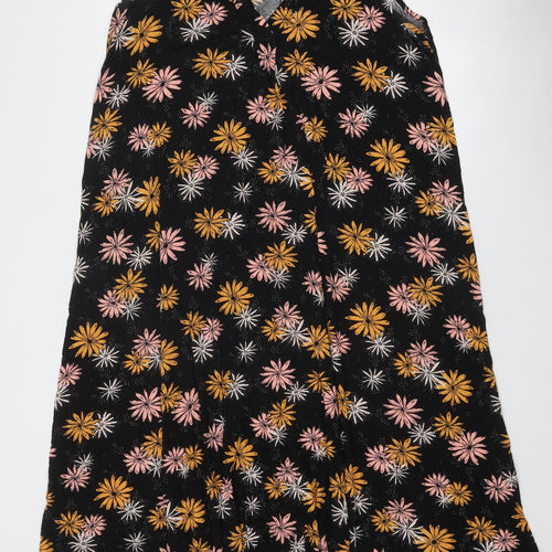 Roman Womens Black Floral Viscose Trapeze & Swing Size 18 V-Neck Pullover