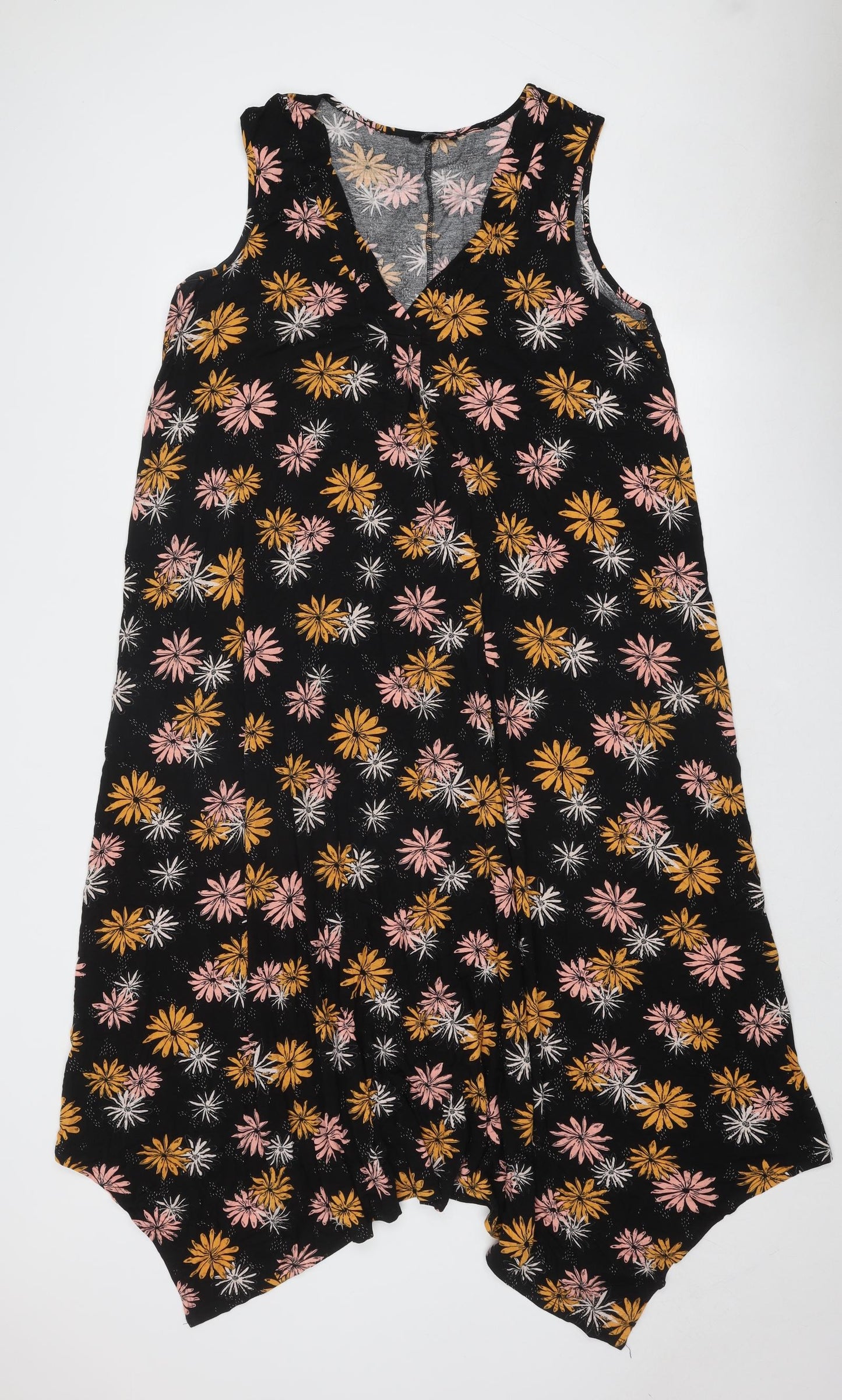 Roman Womens Black Floral Viscose Trapeze & Swing Size 18 V-Neck Pullover